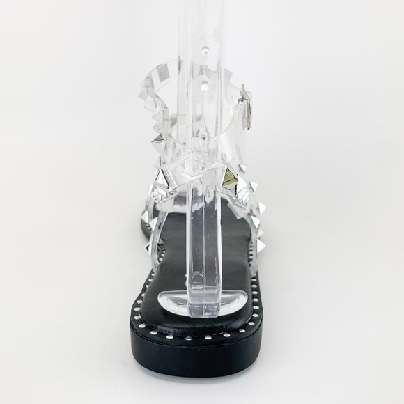 NEW Transparent Clear Studded Ankle Strap Cage Gladiator Flat Sandals Open Toe - Picture 6 of 6